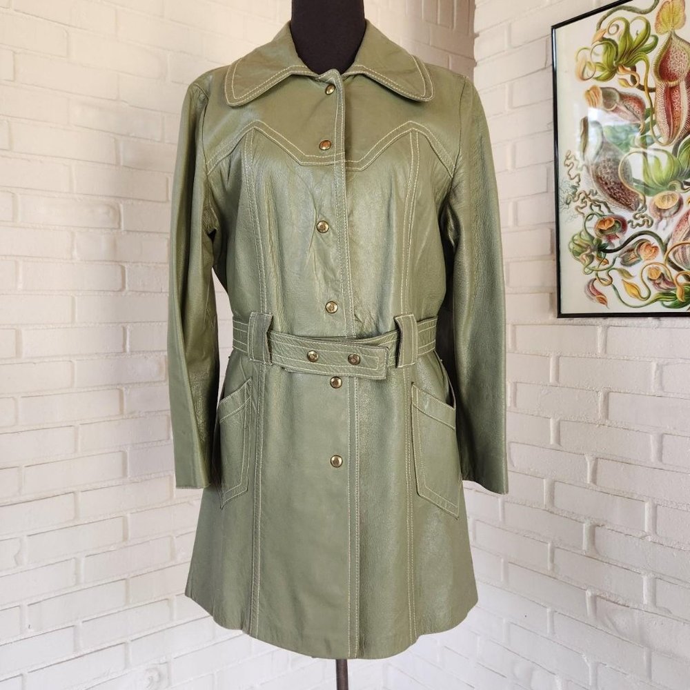 Vtg 60s Sage Green Leather Jacket